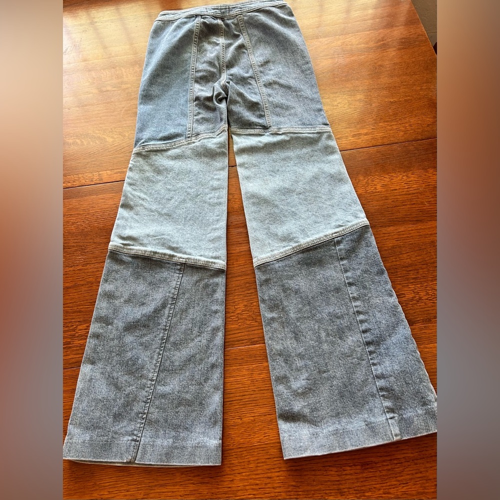Free People Two-Tone Patch Work  Flare Jeans